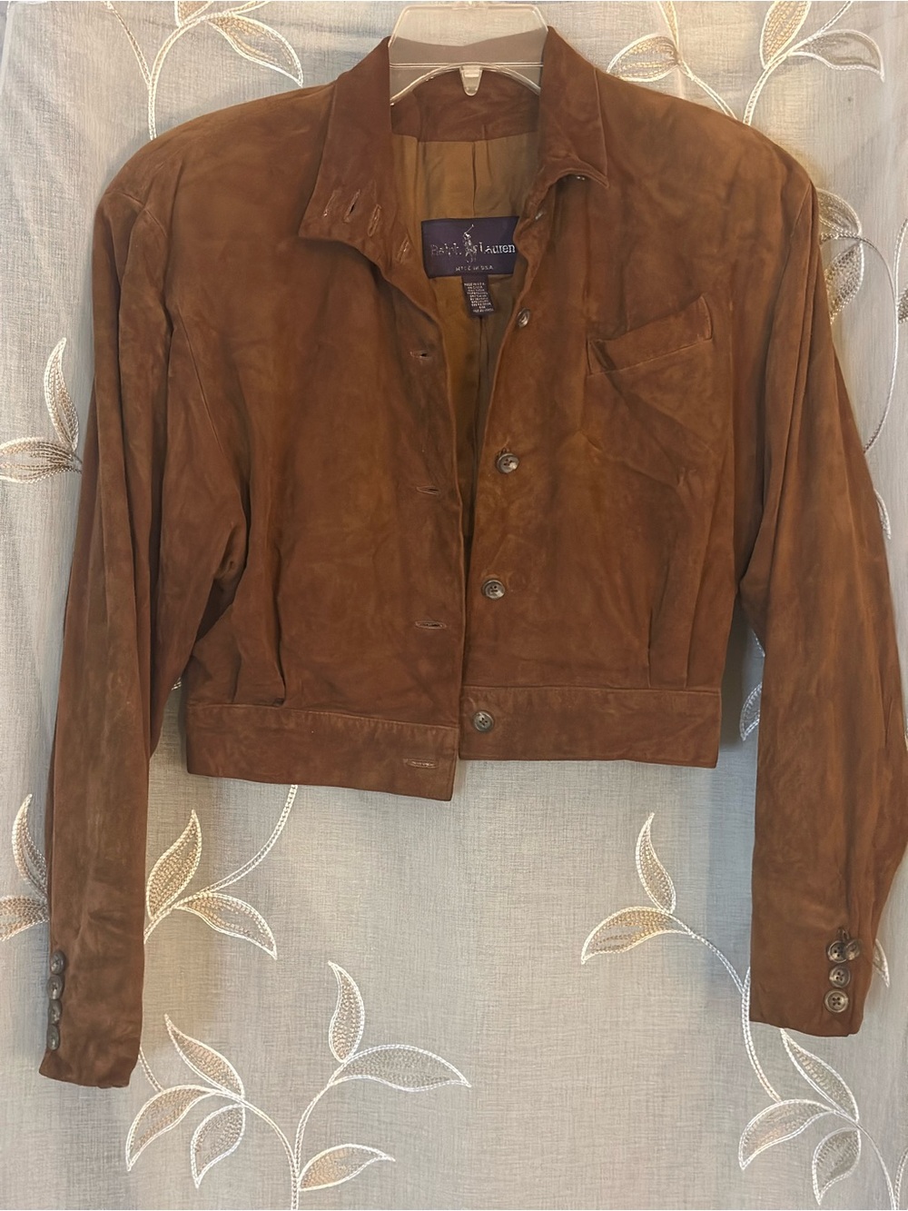 Vintage Ralph Lauren Made in USA Brown Suede Cropped Jacket